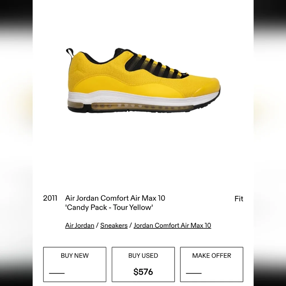 Air Jordan Comfort (CMFT) Rare Air Max 10 (2011) 'Yellow' Men 9.5 W 11 EUC W/BOX